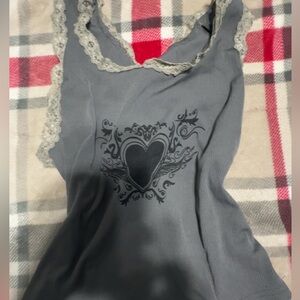 Gray Lace Trim Heart Design Women's Sleepwear